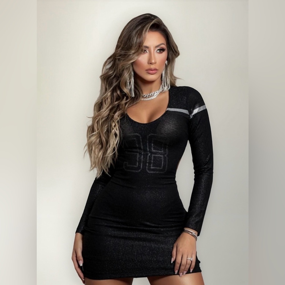 New Pitbull Chic Shimmery Black Long Sleeve Dress size S